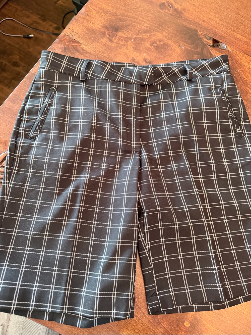 Lady Hagen Black and White Windowpane Plaid Chino Shorts